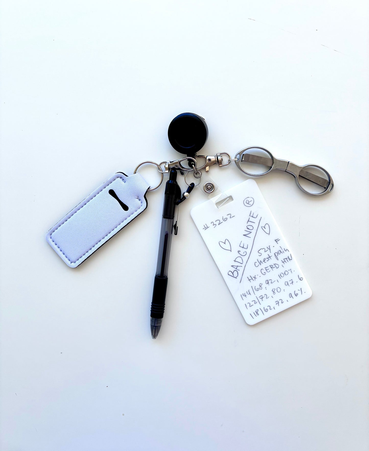 Complete Set Vertical BADGE NOTE® with Scissors, Pen, Chapstick Holder, Badge Reel