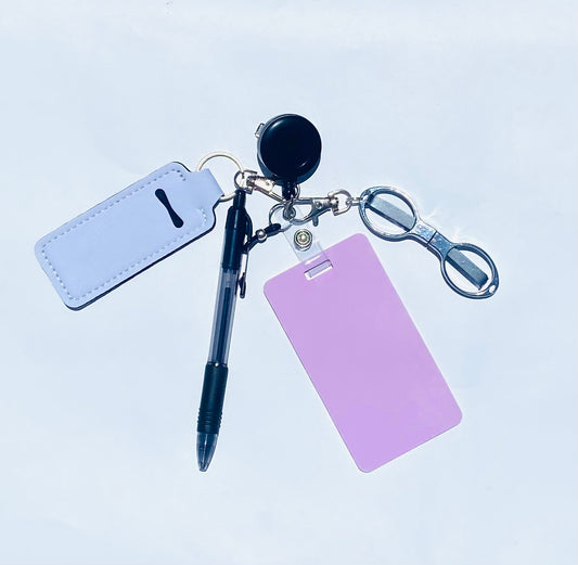 Erasable, reusable badge note with mini scissors, ballpoint pen, chapstick holder and badge reel. Complete gift idea set for healthcare professional,&nbsp; educators, office staff and more. BADGENOTE.COM