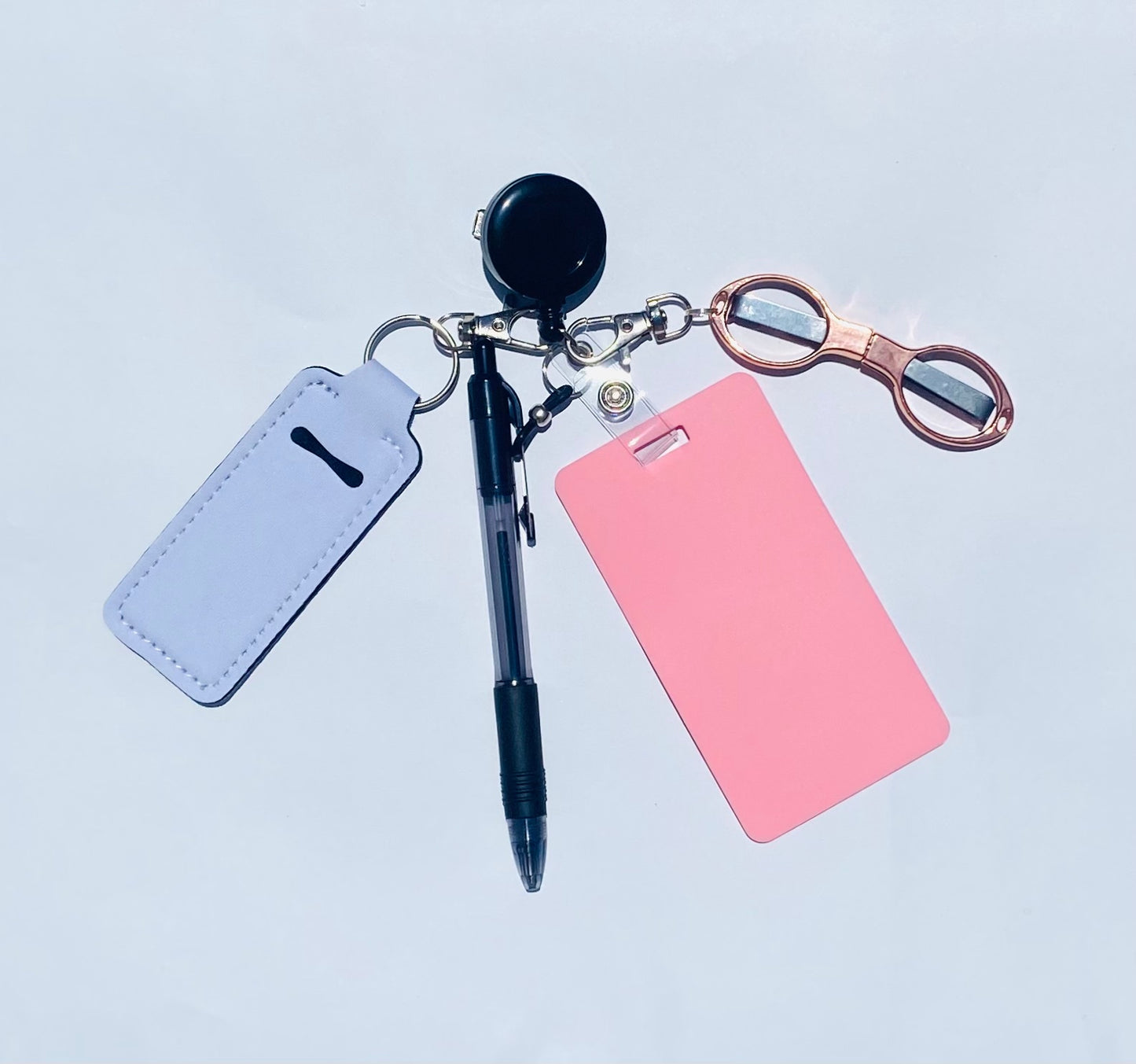Erasable, reusable badge note with mini scissors, ballpoint pen, chapstick holder and badge reel. Complete gift idea set for healthcare professional,&nbsp; educators, office staff and more. BADGENOTE.COM