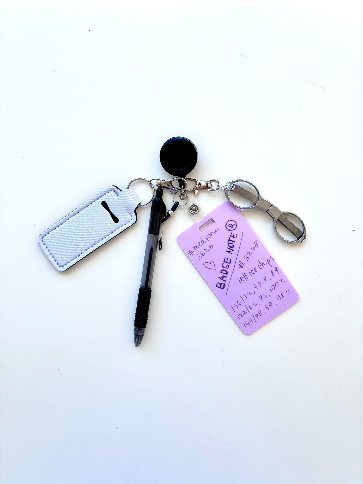 Complete Set Vertical BADGE NOTE® with Scissors, Pen, Chapstick Holder, Badge Reel