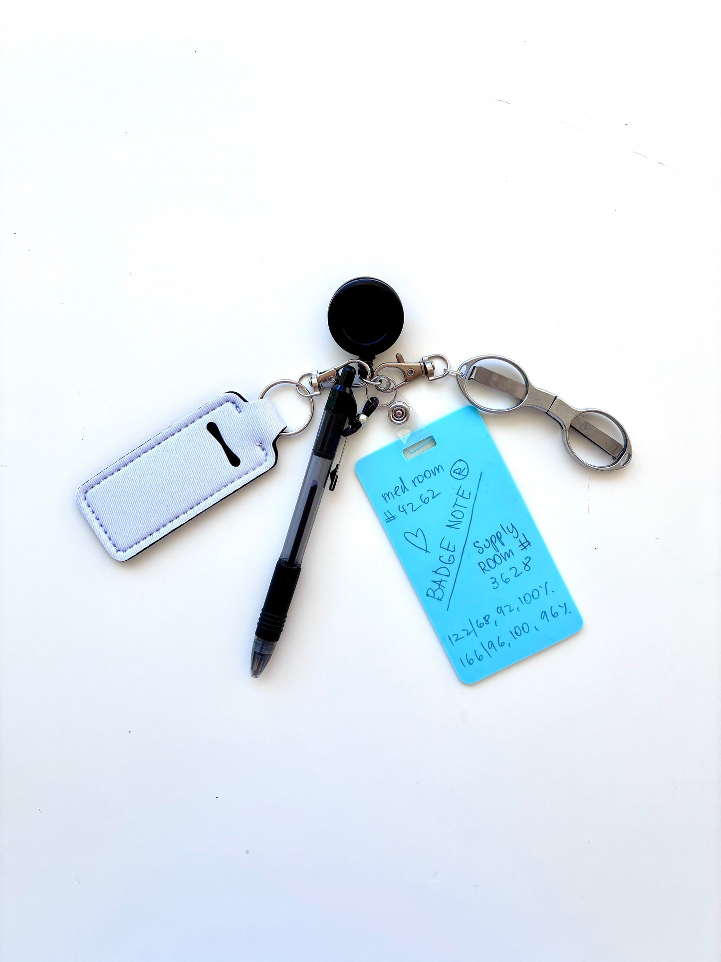 Complete Set Vertical BADGE NOTE® with Scissors, Pen, Chapstick Holder, Badge Reel