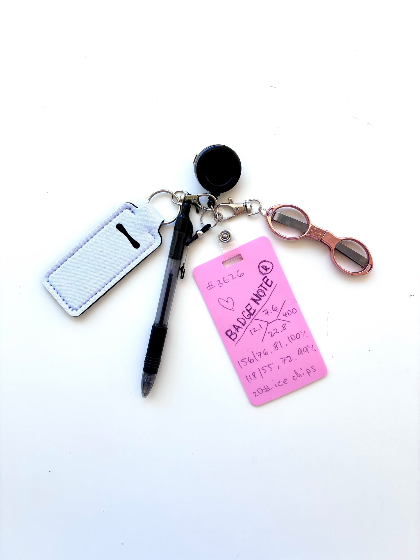 Complete Set Vertical BADGE NOTE® with Scissors, Pen, Chapstick Holder, Badge Reel