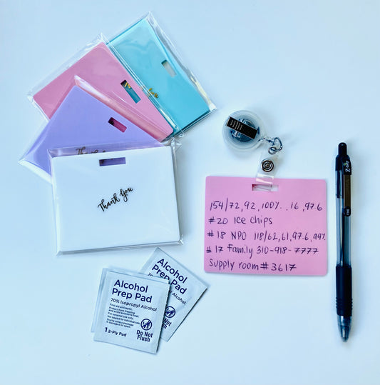 Vertical Badge Note for quick reports, ballpoint pen included. Write with regular ballpoint pen, wipe clean with alcohol pad, and reuse. Nurse essential, EMT essential, Nursing Student tool, reusable badge notepad. www.badgenote.com 