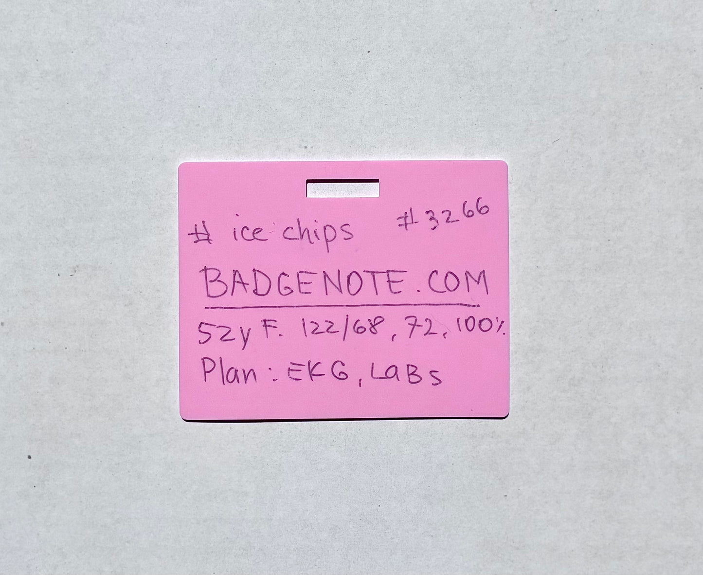 BADGENOTE.COM Horizontal erasable badge is the perfect pocket-sized accessory for healthcare professionals. Easily write on it with ballpoint pen, wipe it clean with alcohol pad, and reuse. Made of lightweight soft silicone, it's a nurse's essential for taking notes on the go. Attach it to your ID badge for convenience. ATTENTION: Gel &amp; super smooth ink will smudge and will leave faint stains.