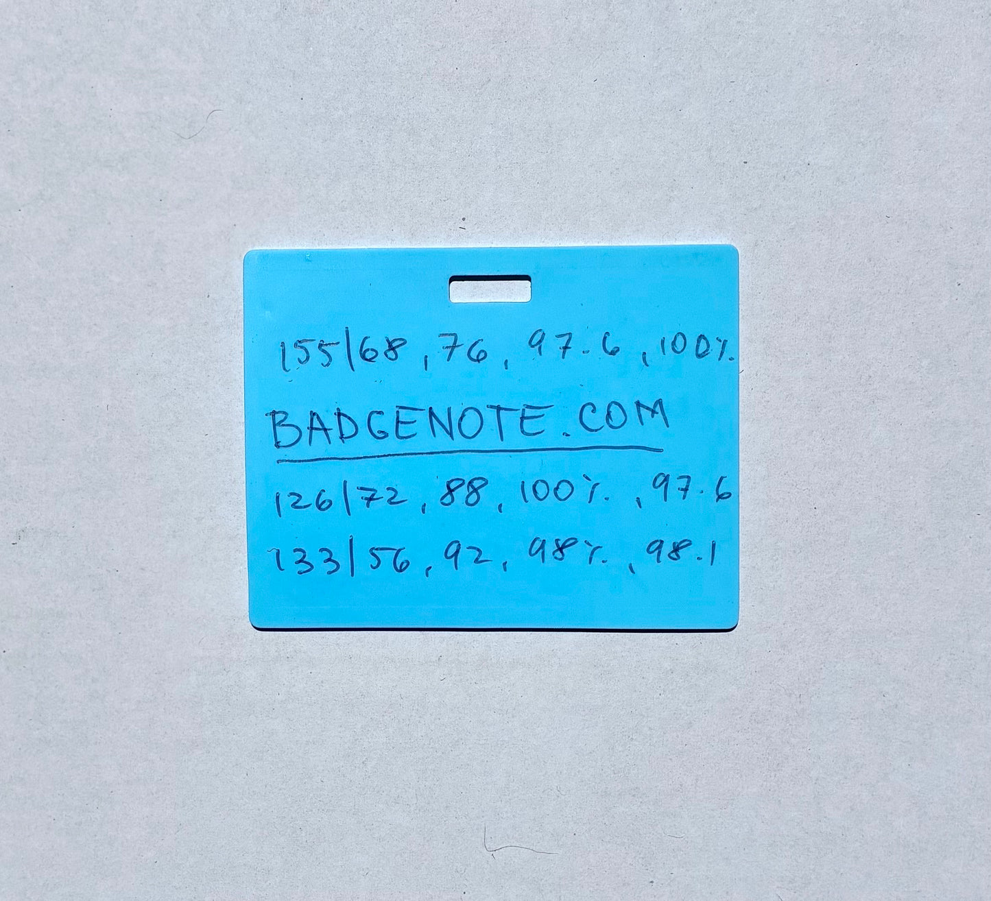 BADGENOTE.COM Horizontal erasable badge is the perfect pocket-sized accessory for healthcare professionals. Easily write on it with ballpoint pen, wipe it clean with alcohol pad, and reuse. Made of lightweight soft silicone, it's a nurse's essential for taking notes on the go. Attach it to your ID badge for convenience. ATTENTION: Gel &amp; super smooth ink will smudge and will leave faint stains.