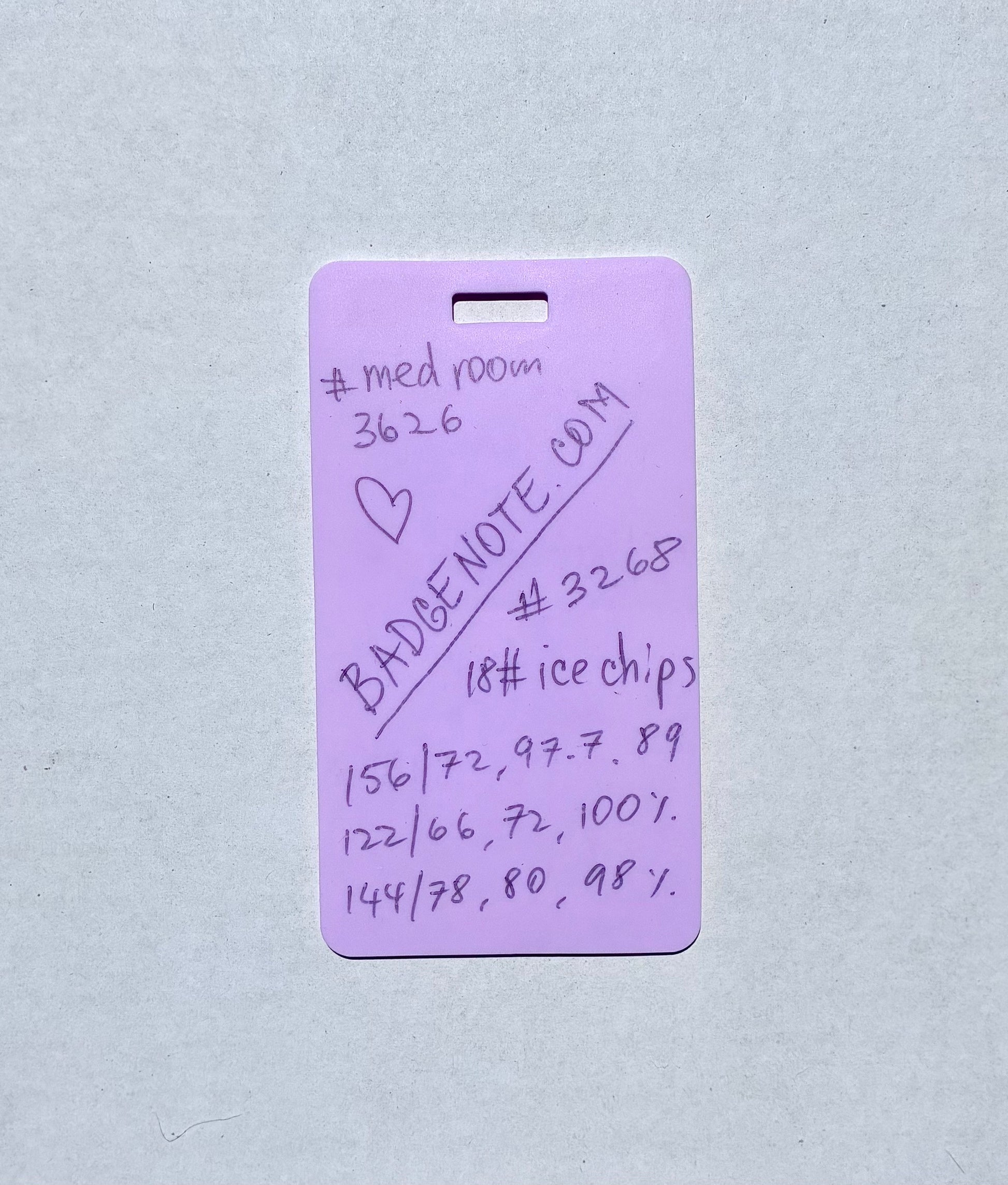 BADGENOTE.COM Vertical erasable badge is the perfect pocket-sized accessory for healthcare professionals. Easily write on it with ballpoint pen, wipe it clean with alcohol pad, and reuse. Made of lightweight soft silicone, it's a nurse's essential for taking notes on the go. Attach it to your ID badge for convenience. ATTENTION: Gel &amp; super smooth/colored ink will smudge and may leave faint stains.