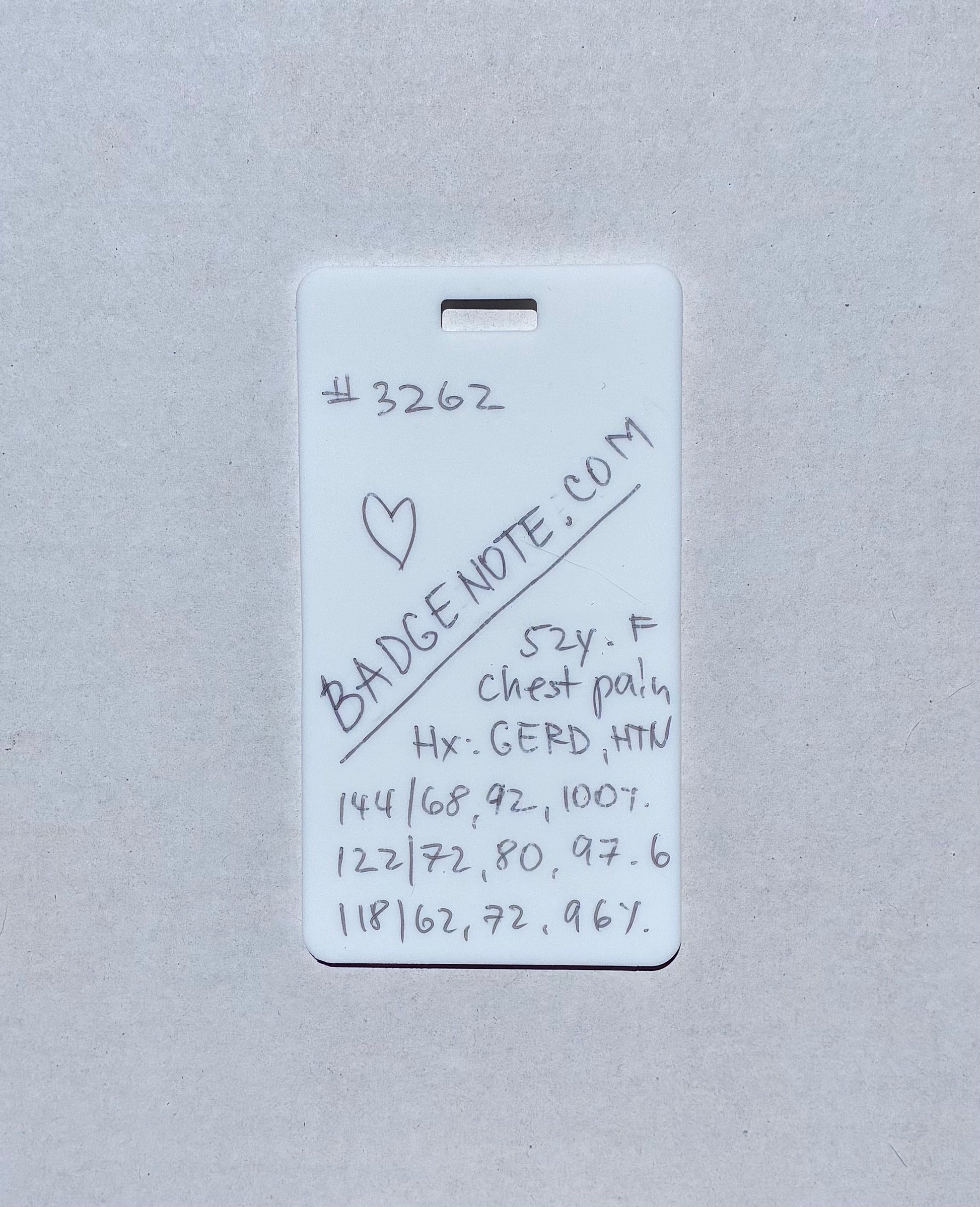 BADGENOTE.COM Vertical erasable badge is the perfect pocket-sized accessory for healthcare professionals. Easily write on it with ballpoint pen, wipe it clean with alcohol pad, and reuse. Made of lightweight soft silicone, it's a nurse's essential for taking notes on the go. Attach it to your ID badge for convenience. ATTENTION: Gel &amp; super smooth/colored ink will smudge and may leave faint stains.